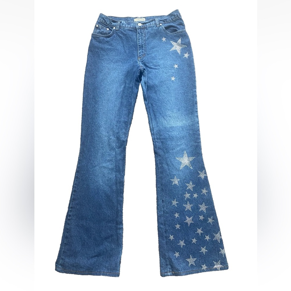 BLUMARINE jeans flared size 8-10 STAR rhinestone embellishments BLING